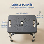 Tabouret de Douche Hauteur Ajustable avec Étagère Intégrée et Barre d'Appui à Ventouse pour Seniors et Handicapés, Gris