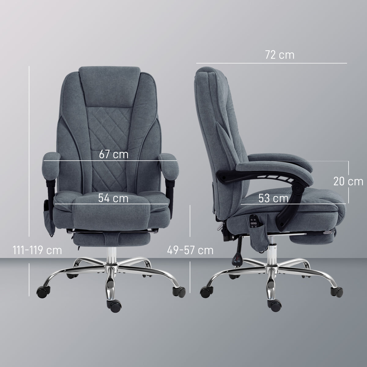Fauteuil de bureau massant et chauffant hauteur réglable dossier inclinable télécommande repose-pieds rétractable gris