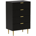 Commode 4 tiroirs commode chambre meuble de rangement moderne avec poignées et pieds dorés, dim. 60 x 40 x 96 cm, noir