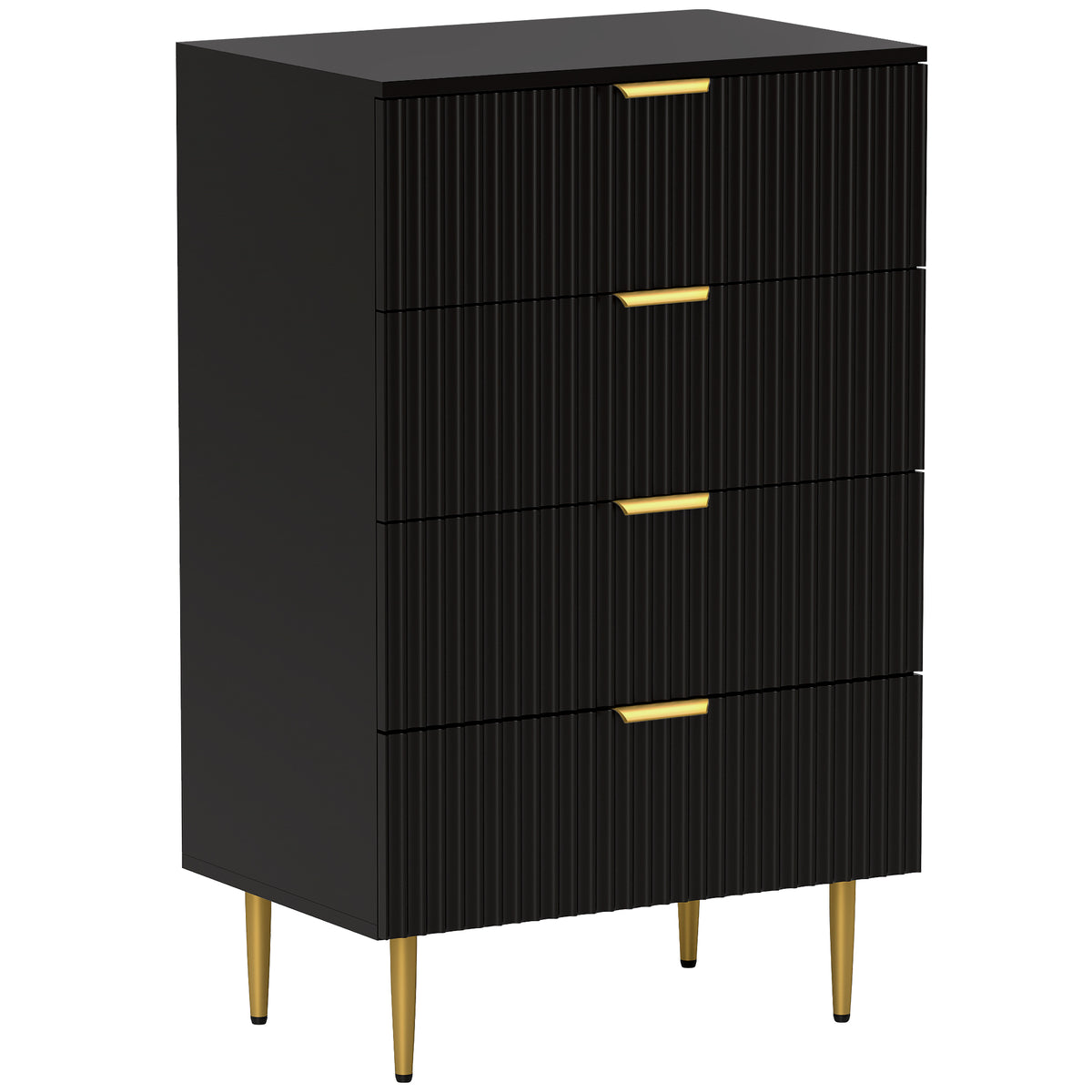 Commode 4 tiroirs commode chambre meuble de rangement moderne avec poignées et pieds dorés, dim. 60 x 40 x 96 cm, noir