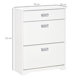 Meuble à chaussures avec 2 tiroirs rabattables étagère réglable + 1 tiroir  jusqu'à 16 paires 70L x 29l x 92H Blanc
