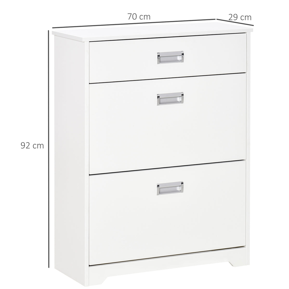 Meuble à chaussures avec 2 tiroirs rabattables étagère réglable + 1 tiroir  jusqu'à 16 paires 70L x 29l x 92H Blanc
