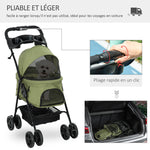 Poussette buggy pliable chien chat panier rangement porte-gobelets tissu 300D Oxford imperméable 4 roues vert