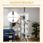 Floor-to-ceiling cat tree, height-adjustable cat tower from 240-260 cm with multiple levels, light gray