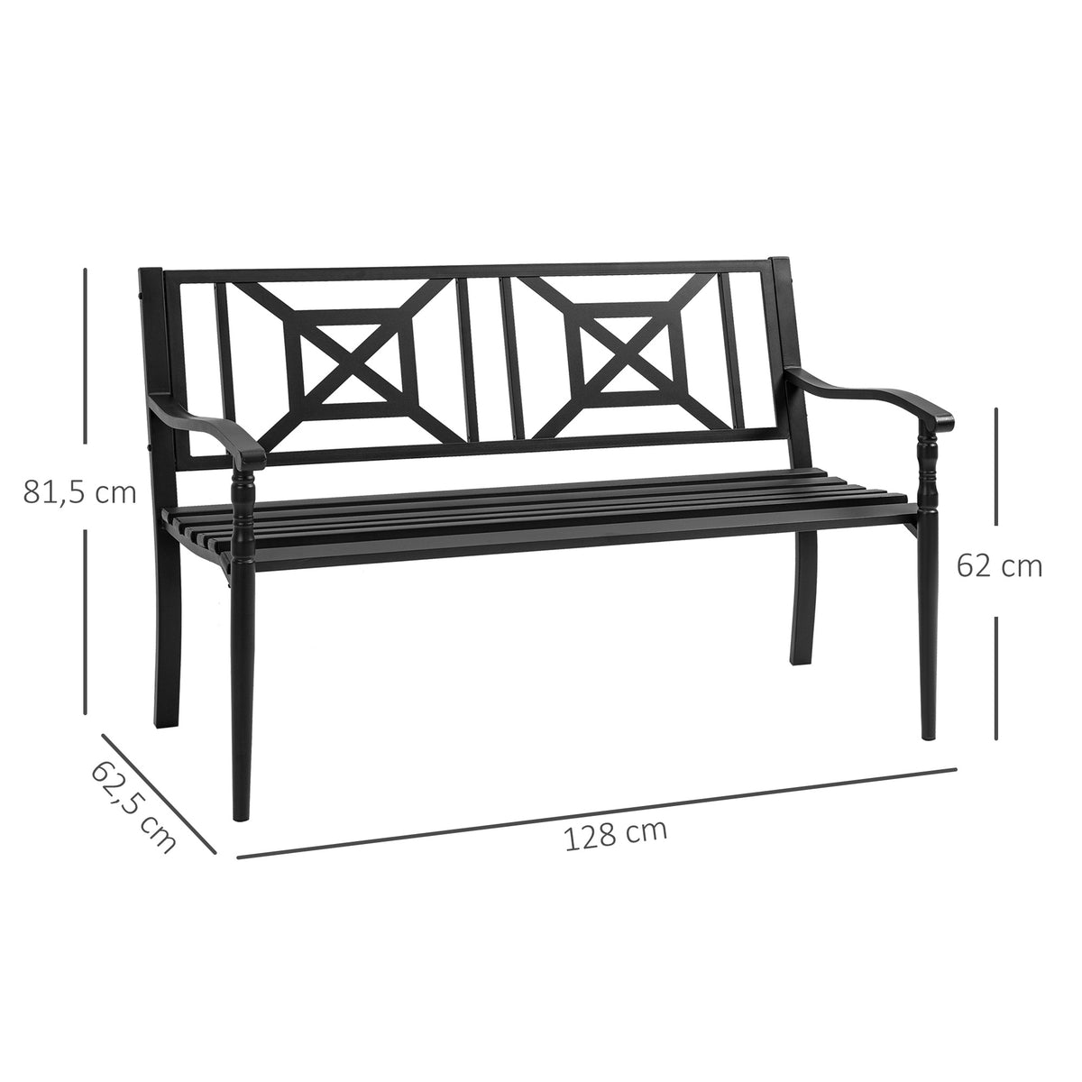 Banc de jardin 2 places banquette extérieur terrasse patio dossier haut assise à lattes accoudoirs