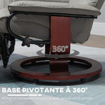 Fauteuil relax inclinable repose-pieds réglable pivotant 360° piètement bois revêtement PU respirant et doux gris