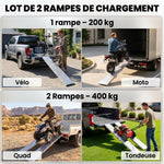 Lot de 2 Rampes de Chargement Pliantes avec Poignées et Surface Antidérapante, Charge Max. 400 kg, 180 x 25,5 cm, Argent