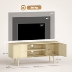 Meuble TV meuble télé pour téléviseur jusqu'à 55 pouces 2 placards et 2 étagères ouvertes 120x34x50cm effet bois naturel