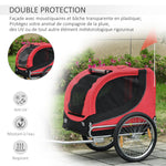 Remolque de bicicleta para perros y mascotas con 8 reflectores y bandera roja, negro