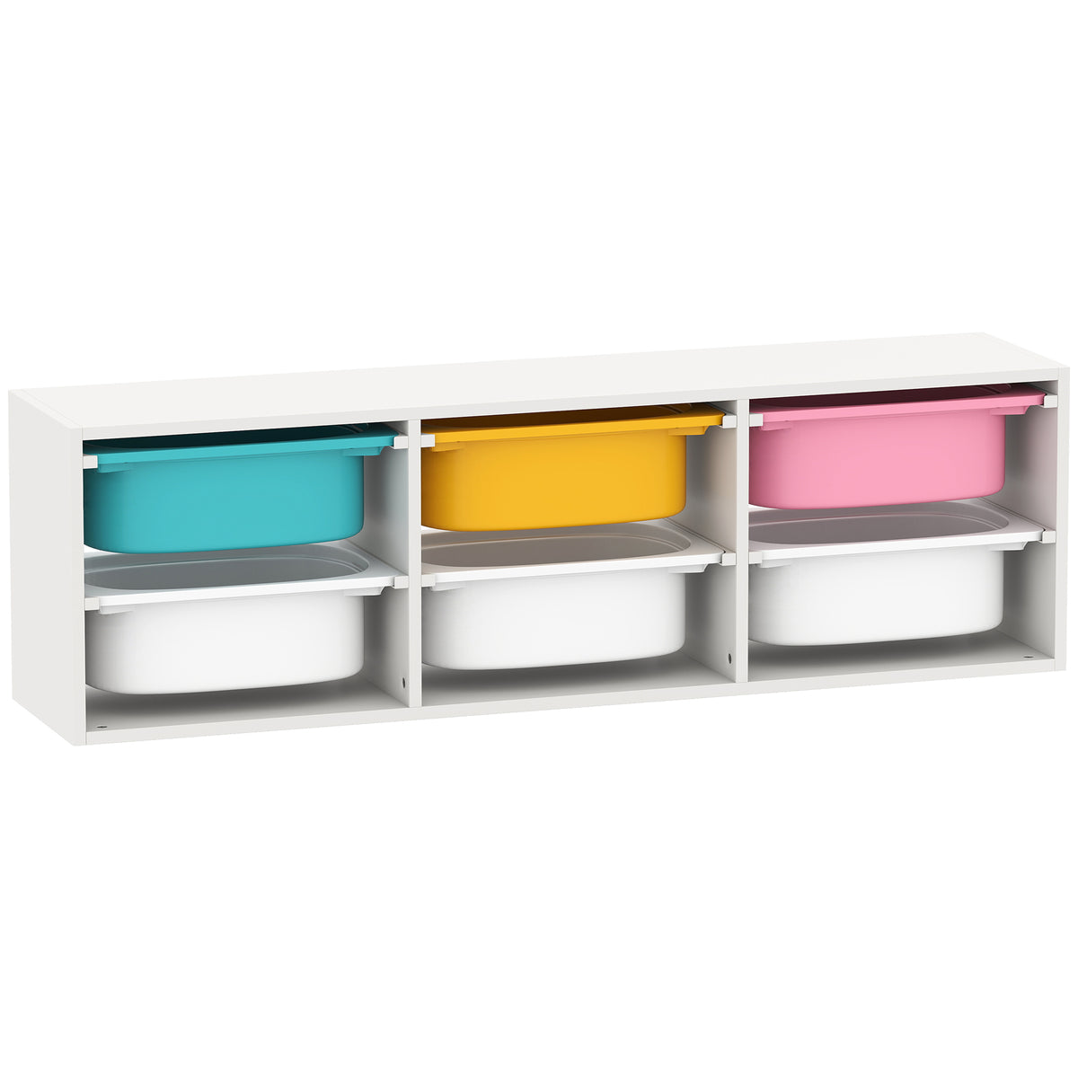 Meuble rangement enfant à 2 niveaux, étagère de rangement pour jouets enfants avec 6 bacs amovibles, 97x21x29cm, blanc