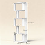 Bibliothèque à 5 niveaux, meuble de rangement en forme de S avec étagères, 60 x 24 x 184,5 cm, blanc