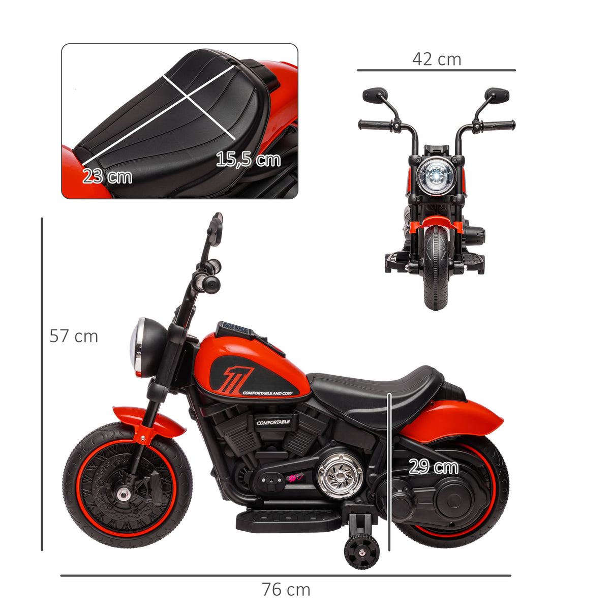Moto électrique pour enfants 3 km/h 6V avec phare LED 2 roues d'entraînement de 18 à 36 mois avec moteur puissant rouge