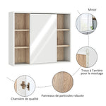 Armoire murale, meuble salle de bain avec miroir, miroir salle de bain avec rangement, placard à portes et 6 compartiments ouverts, 60 x 14,5 x 49,4 cm, blanc