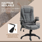 Fauteuil de bureau massant et chauffant, chaise de bureau, chaise ergonomique avec hauteur réglable, dossier inclinable et télécommande filaire, pivotant à 360° tissu en polyester gris chiné