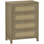 Commode 4 tiroirs meuble de rangement style bohémienne avec portes résine tressée, 70 x 38 x 93 cm, effet bois naturel