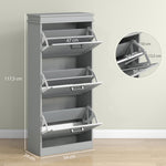 Meuble à chaussures, armoire à chaussures 3 portes abattants 15 paires, étagères réglables, 54 x 24 x 117,5 cm, gris