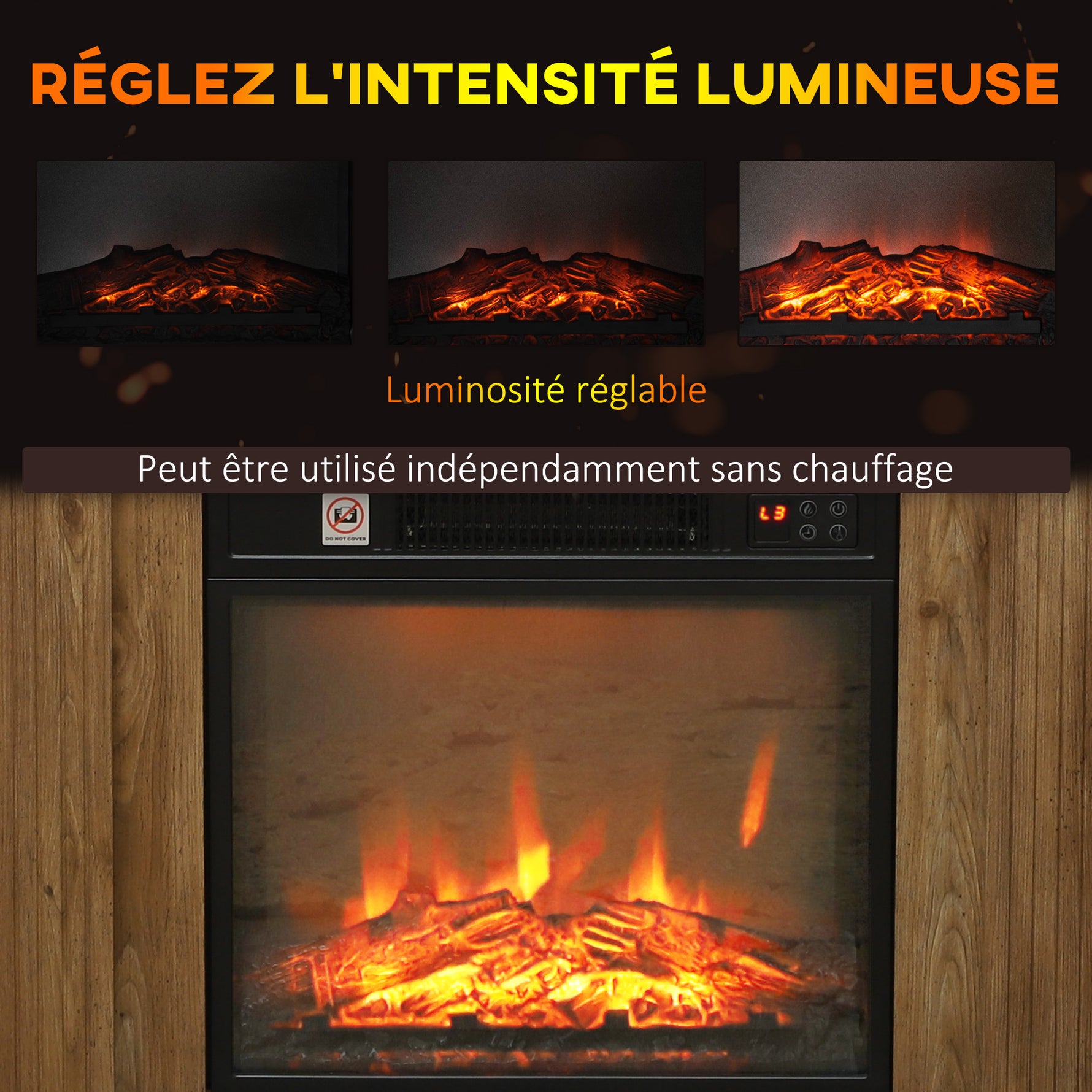 Cheminée électrique effet flammes 3D luminosité réglable 1800 W avec télécommande 81,5 x 30 x 76,2 cm brun effet bois