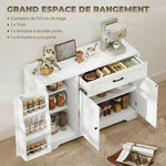 Buffet cuisine, meuble de rangement avec tiroir, 3 portes à fermeture douce, racks-porte et étagères réglables, blanc