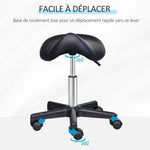 Tabouret à roulettes, tabouret de massage avec hauteur réglable 43-55 cm et selle ergonomique, chaise de travail à roulettes pivotant 360°, pour salon de massage, tatouage, clinique, spa, noir