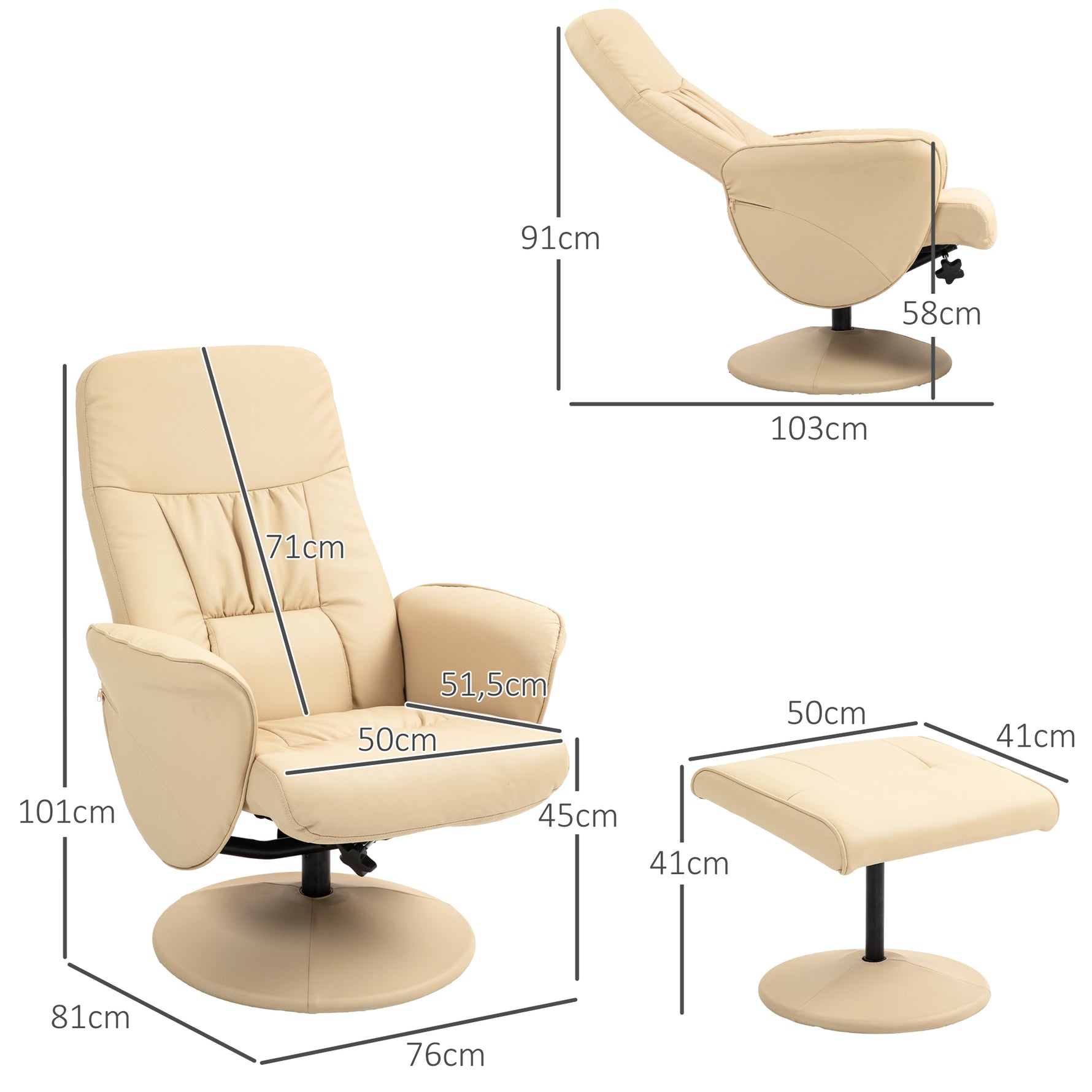 Fauteuil relax avec repose-pied fauteuil de relaxation fauteuil relaxant avec siège pivotant 360° et dossier inclinable