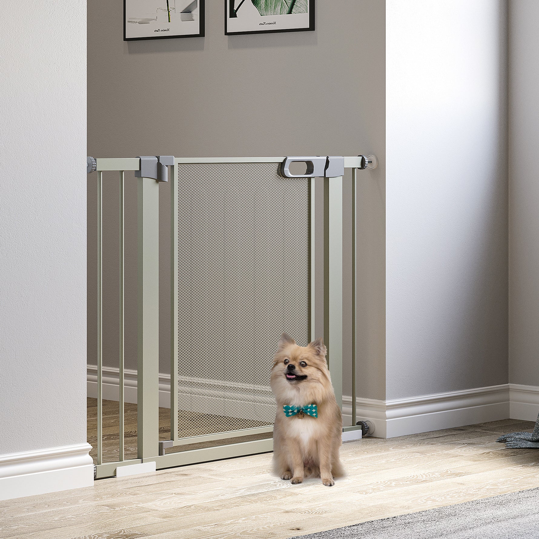 Lot de 2 barrières de sécurité pour animaux domestique avec fermeture automatique double verrouillage largeur 75-103 cm