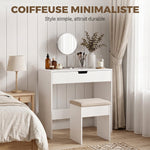 Dressing table with drawer, modern makeup table, for bedroom, 75 x 40 x 75 cm, white