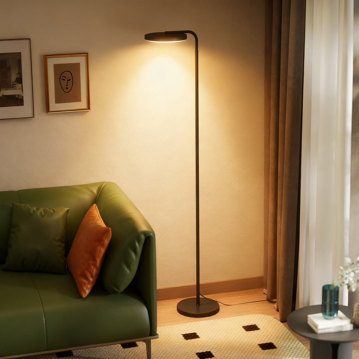 Lampadaire LED, lampe sur pied à intensité variable, tête rotative 350 °, télécommande magnétique, 41x25x177cm, noir