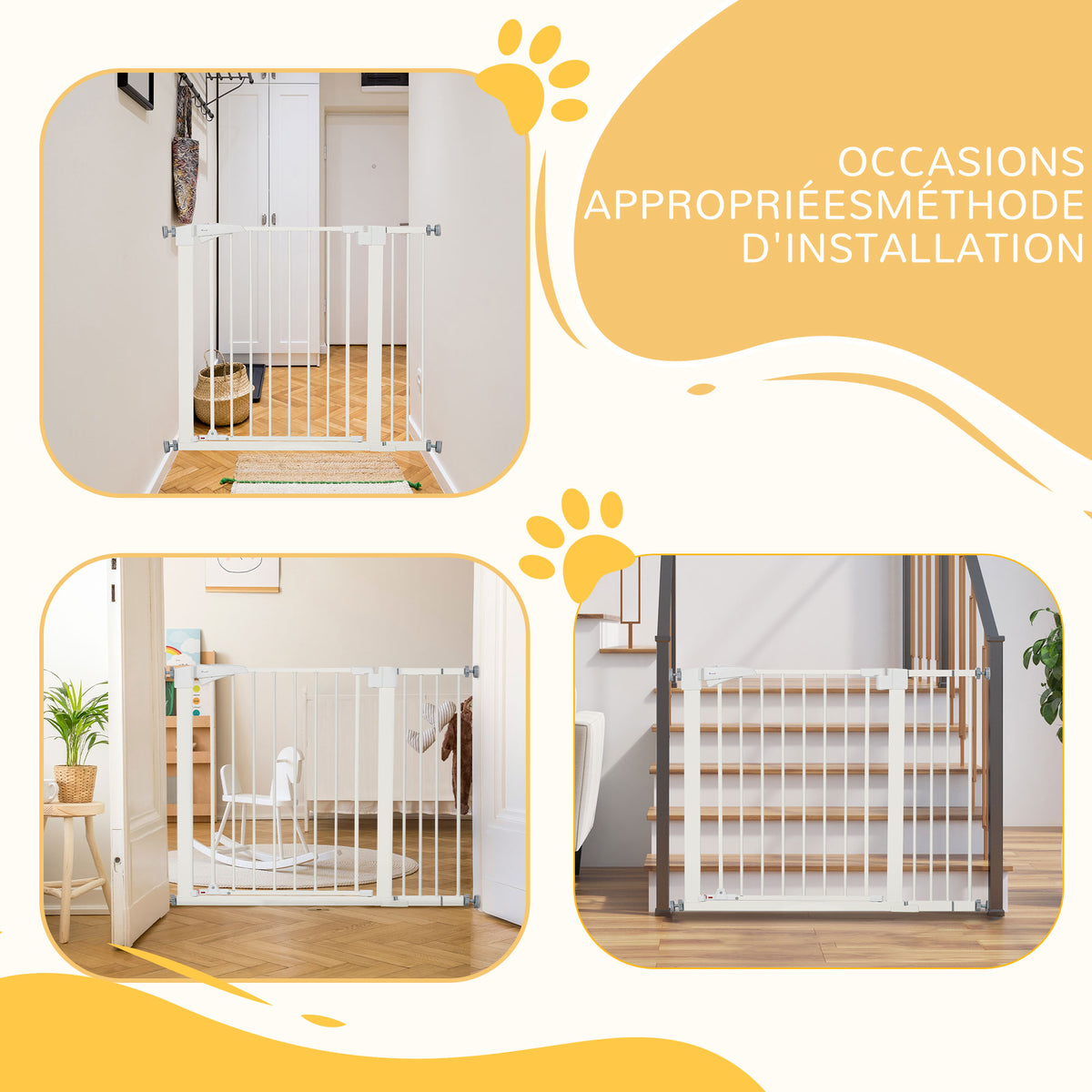 Barrière de sécurité pour chien animaux sans perçage avec fermeture automatique largeur 76-103 cm blanc