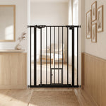 Barrière de sécurité animaux de 104H cm conception haute avec porte chat fermeture automatique système de double verrouillage sans percage de 74 à 80 cm acier noir