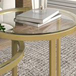 Lot de 2 tables basses tables d'appoint gigognes encastrables structure en acier et plateau verre trempé transparent or