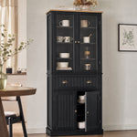 Buffet meuble cuisine rangement armoire de cuisine 4 portes dont 2 portes vitrées et 1 tiroir étagères réglables - noir