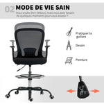 Sedia da ufficio ergonomica con poggiapiedi regolabile e braccioli sollevabili, altezza regolabile, 59x62x99-119cm, nero