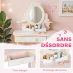 Coiffeuse enfant fille table de maquillage 2 en 1 avec 7 accessoires de jeu miroir en acrylique 59,8x29,6x89,8cm rose