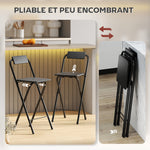 Lot de 2 tabourets de bar pliables avec dossier et repose-pieds, cadre en acier, 87 cm de haut, noir