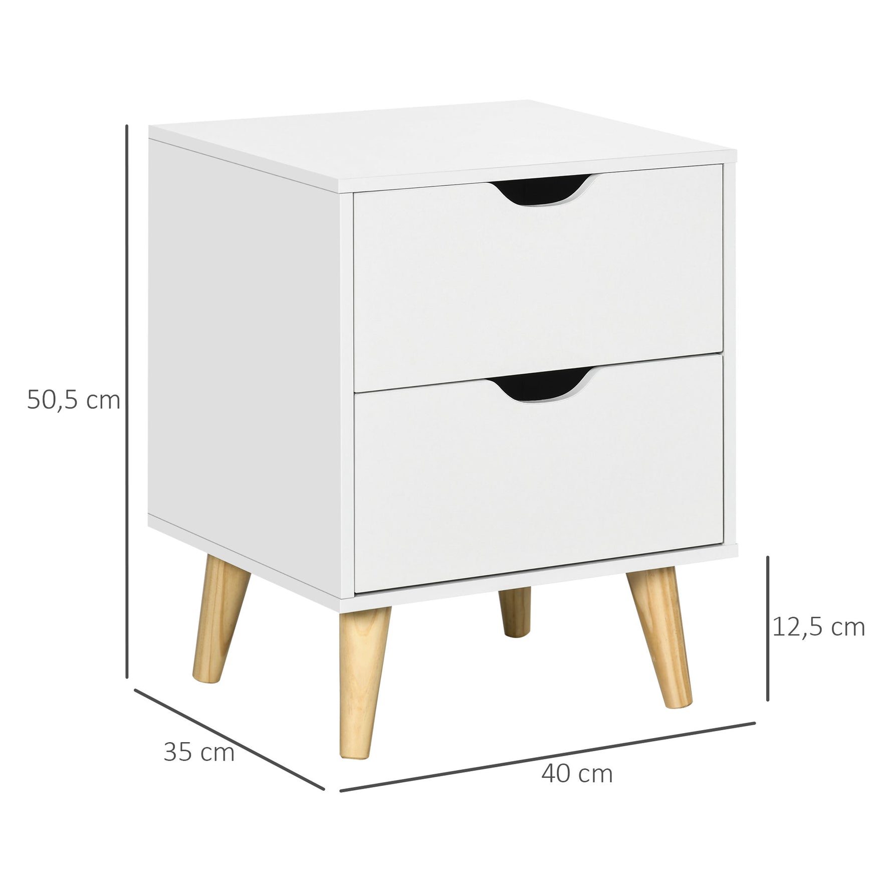 Table de chevet table de nuit avec 2 tiroirs, style scandinave pour chambre à coucher, salon, 40 x 35 x 50,5 cm, blanc