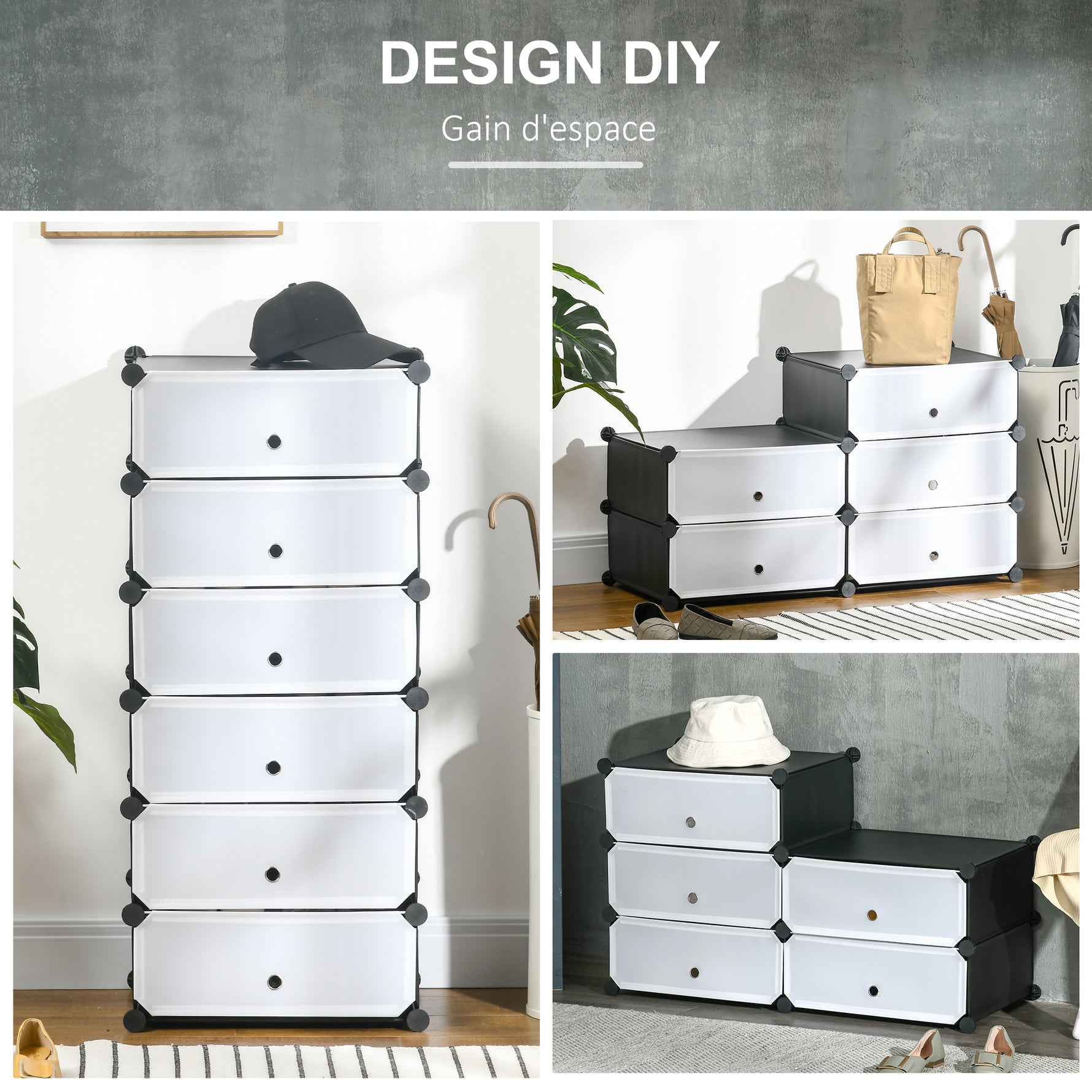 Armoire à chaussures modulable range chaussures meuble de rangement avec 6 cubes rectangulaires empilable en