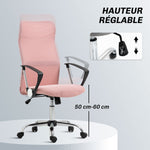 Fauteuil de bureau manager dossier ergonomique hauteur assise réglable pivotant tissu maille 63x65x119109-119cm rose
