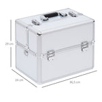 Mallette maquillage valise maquillage à 3 niveaux, boîte de cosmétiques avec clés, 36,5 x 24 x 29 cm, argent