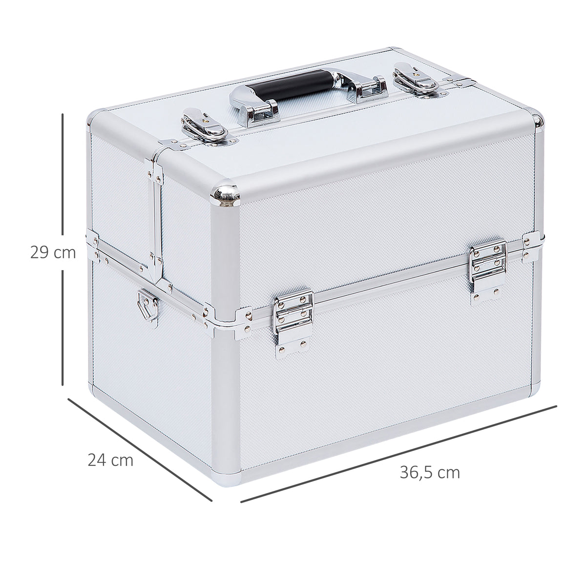 Mallette maquillage valise maquillage à 3 niveaux, boîte de cosmétiques avec clés, 36,5 x 24 x 29 cm, argent