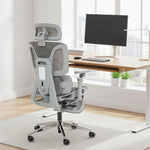 Chaise Bureau Ergonomique avec Accoudoirs 6D Appui-Tête et Profondeur d'Assise Réglables Maille Gris
