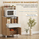 Meuble Micro-Ondes, Buffet Cuisine avec Tiroir, 2 Portes à Fermeture Douce, Plan de Travail et Étagères Ouvertes, Chêne