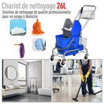 Carrello per pulizie carrello lavaggio carrello di pulizia professionale pressa a ganascia secchio 26 L + cestello portaoggetti dim. 73L x 45P x 95A cm blu