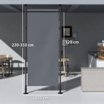 Store manuel rétractable sur pied longueur réglable manivelle installation sans perçage métal alu. polyester gris foncé