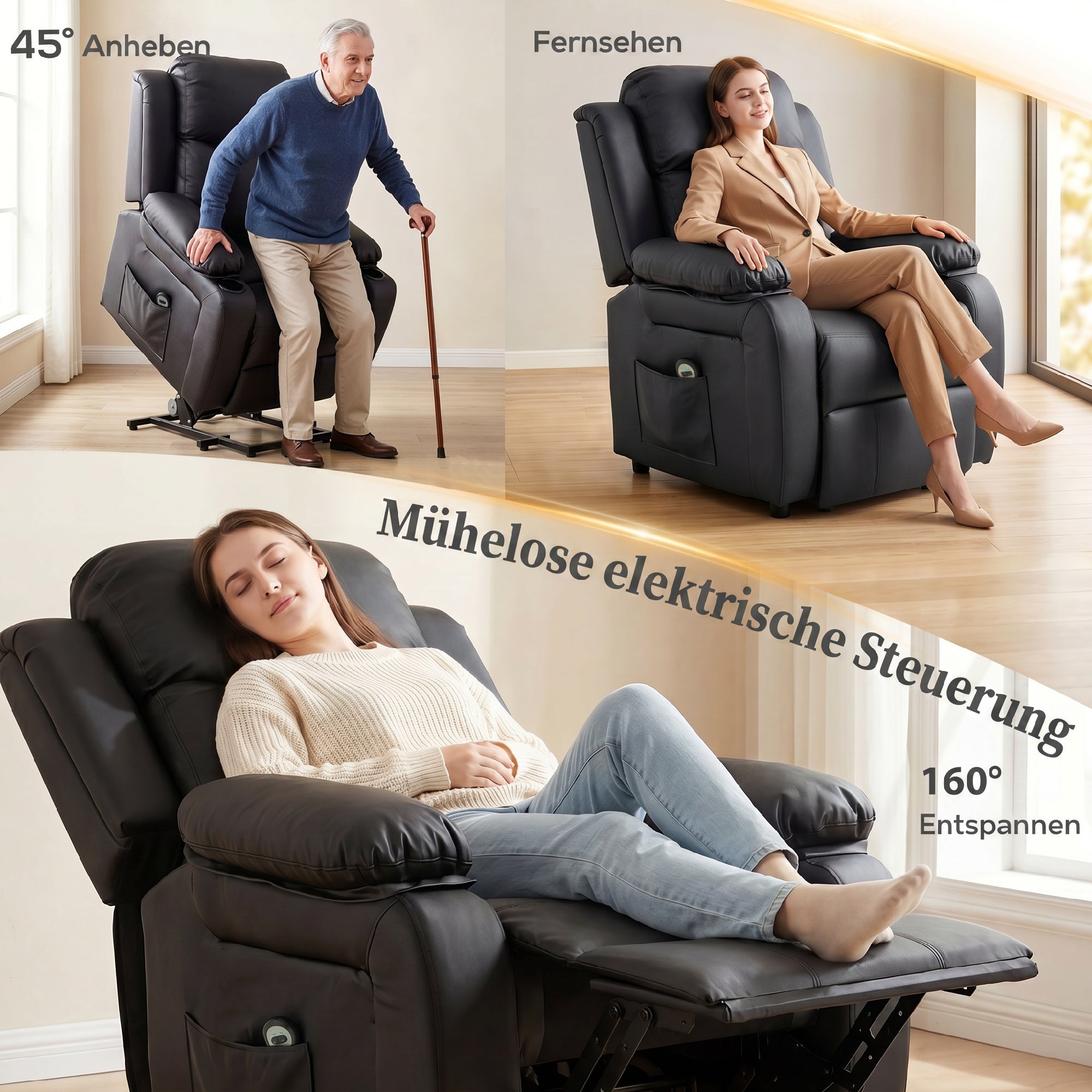 Fauteuil releveur électrique fauteuil relax électrique avec repose-pied télécommande et 2 pochettes 76x90x105cm noir