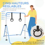 Barre de gymnastique pour enfants, barre horizontale pliable à hauteur réglable avec anneaux de gymnastique, bleu