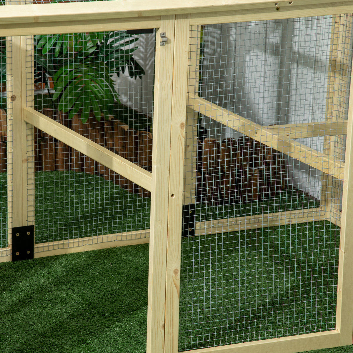 Enclos poulailler en bois cage à poules parc grillagé 140 x 88,5 x 106 cm naturel