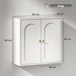 Armadio a muro, mobiletto pensile da bagno moderno con sportello a doppia anta e maniglie dorate, 60x20x60cm, bianco