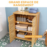 Meuble salle de bain en bambou armoire salle de bain sur pied avec double porte à lattes, 68 x 32 x 86 cm, naturel