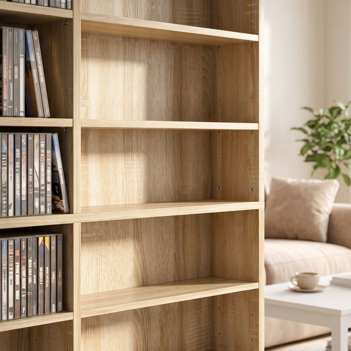 Meuble de rangement 1032 CDs / 594 DVDs, étagère multimédia, 24 compartiments et 18 étagères ajustables, chêne