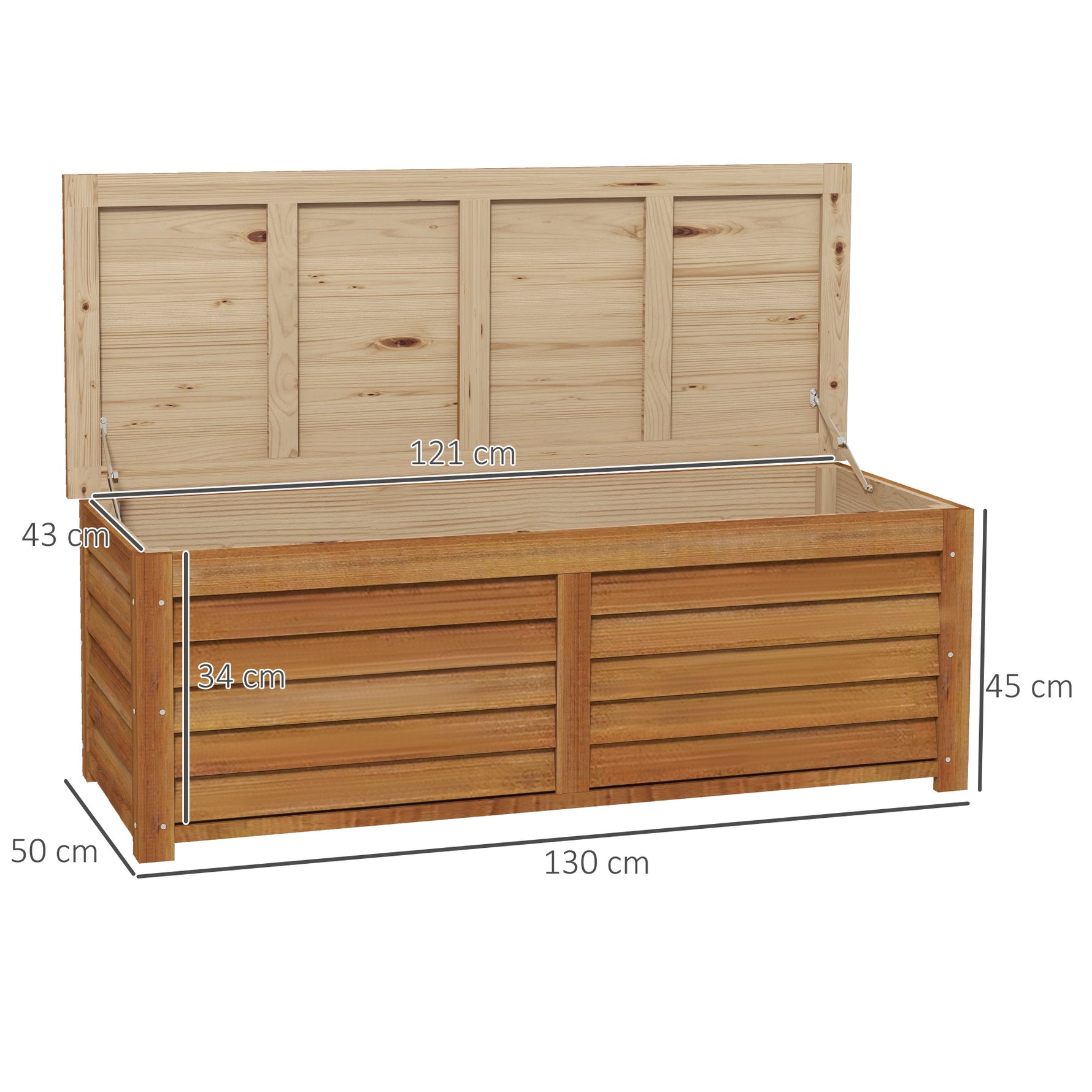 Coffre de rangement extérieur jardin 176L en bois avec poignée, dim. 130L x 50l x 45H cm